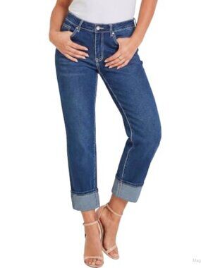 High Waisted Straight Leg Capri Jeans for Women Distressed Stretch Denim